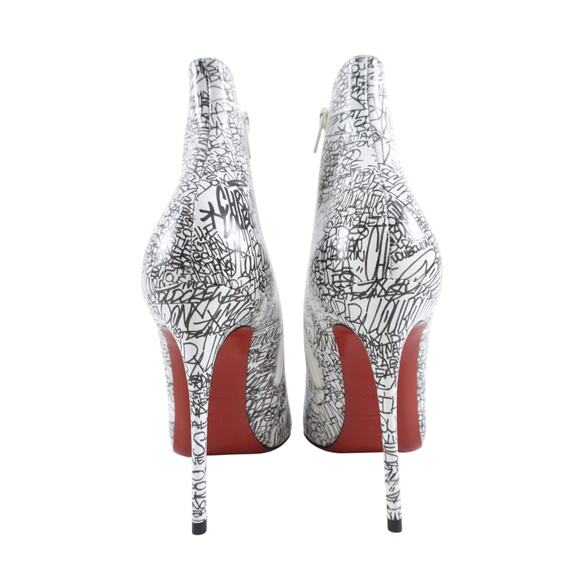 Christian Louboutin So Kate Booty White Graffiti Patent Heels Ankle Boots 39.5 - Picture 3 of 6